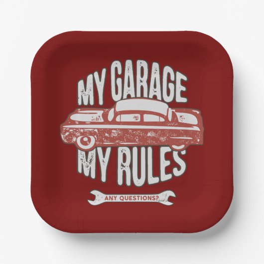 My Rules Classic Red Car Retro Mechanic Pappteller (Vorderseite)