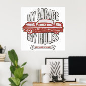 My Rules Classic Red Car Retro Mechanic Poster (Heimbüro)
