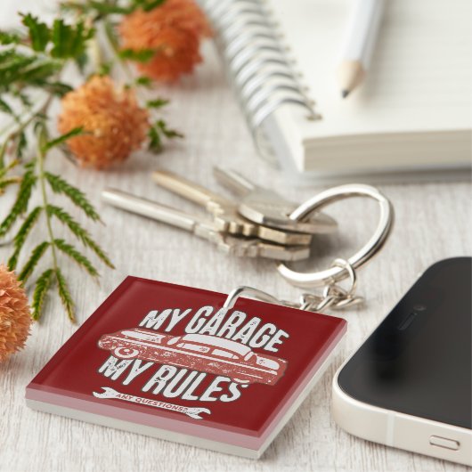 My Rules Classic Red Car Retro Mechanic Schlüsselanhänger (Vorderseite rechts)