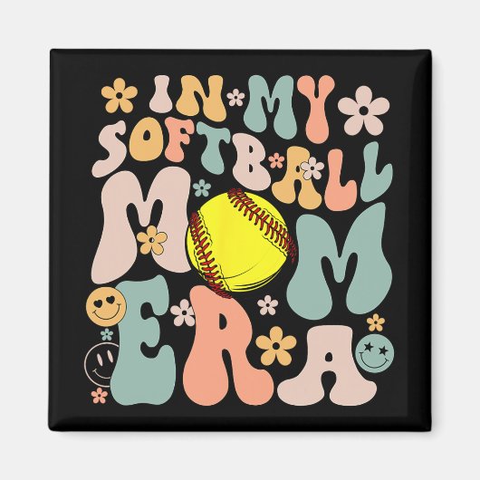 My Softball Mama Era Mama Groovy Life Game Day Vib Magnet (Vorne)