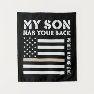 My Son Has Your Back Proud Marine Dad Usa Flag Wandteppich