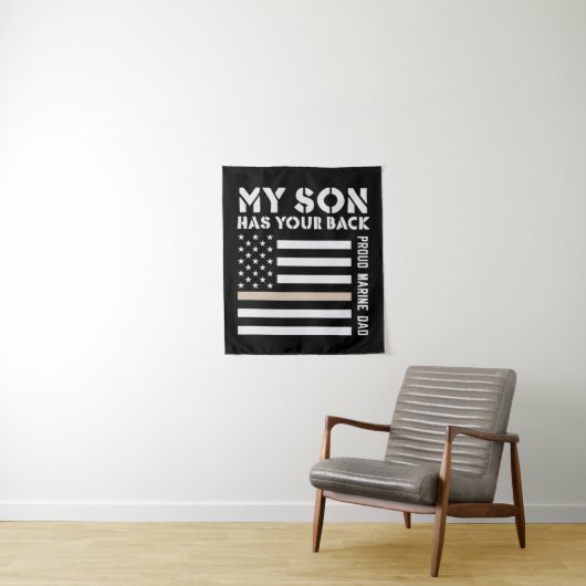 My Son Has Your Back Proud Marine Dad Usa Flag Wandteppich (Beispiel)