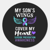 My Son's Wings Cover Heart Suicide Awareness Ribbo Runder Aufkleber (Vorderseite)