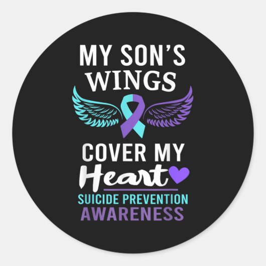 My Son's Wings Cover Heart Suicide Awareness Ribbo Runder Aufkleber (Vorderseite)