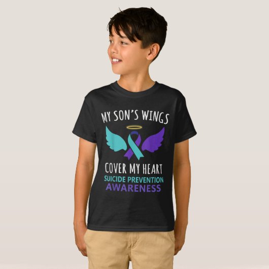My Son's Wings Cover Heart Suicide Awareness Ribbo T-Shirt (Vorne ganz)
