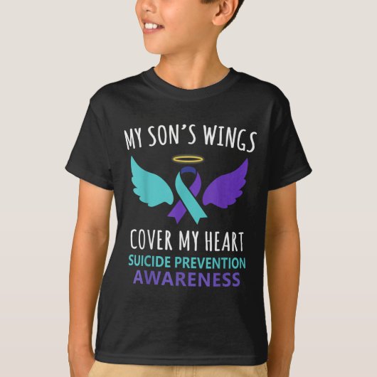 My Son's Wings Cover Heart Suicide Awareness Ribbo T-Shirt (Vorderseite)