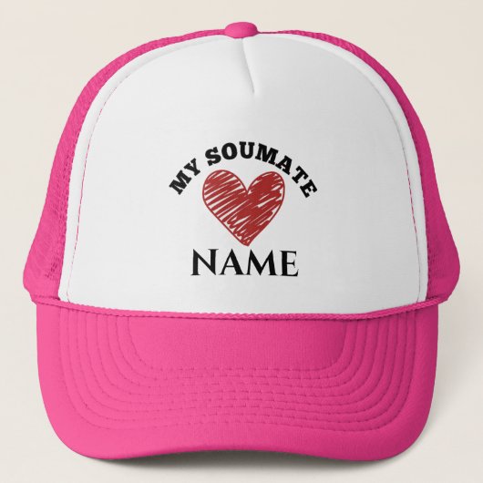 My Soulmate Heart - Customizable Hot Pink & White Truckerkappe (Vorderseite)