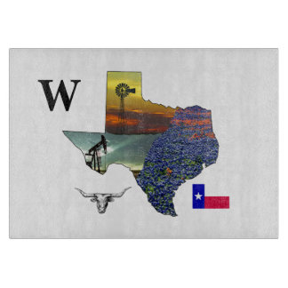 My Texas - map outline-steer-derrick-windmill Schneidebrett
