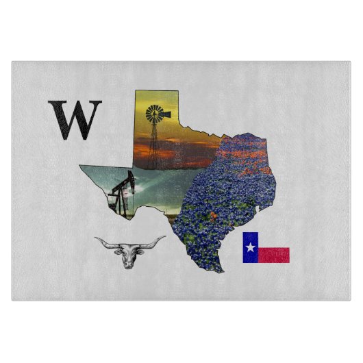 My Texas - map outline-steer-derrick-windmill Schneidebrett (Vorderseite)