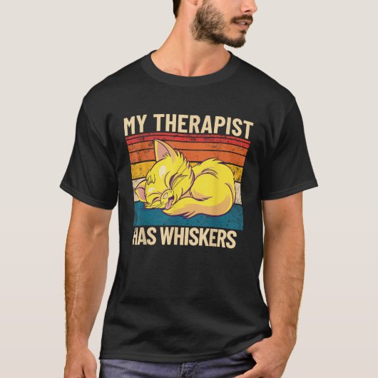 My Therapist Has Whiskers Retro Therapy Pet Cat f T-Shirt (Vorderseite)