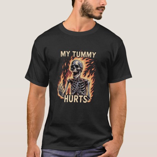 My Tummy Hurts Funny Cringe Hard Skeleton Meme T-Shirt (Vorderseite)