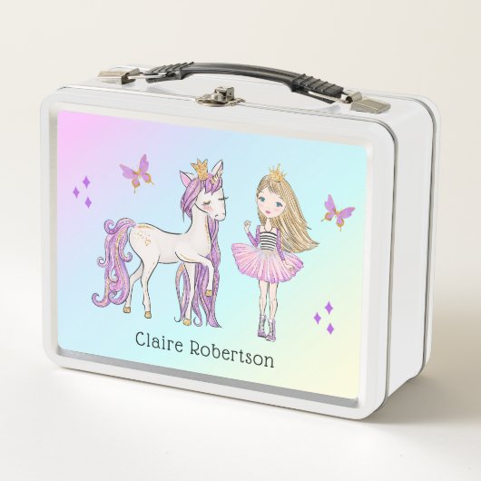 "My Unicorn" Easy and Fun Retro School Metall Brotdose (Vorderseite)