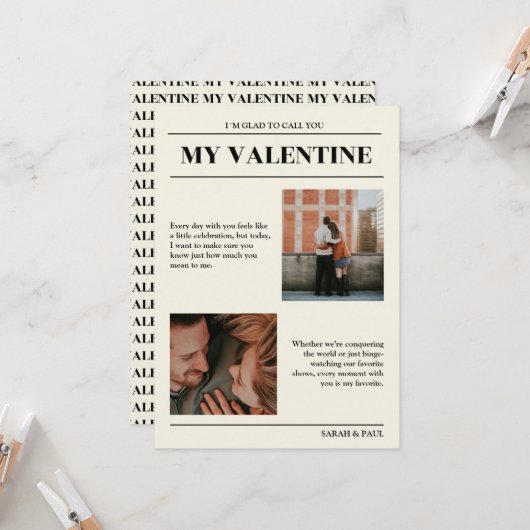 My Valentine Customizable Newspaper Photos Card Einladung (Vorderseite/Rückseite Beispiel)