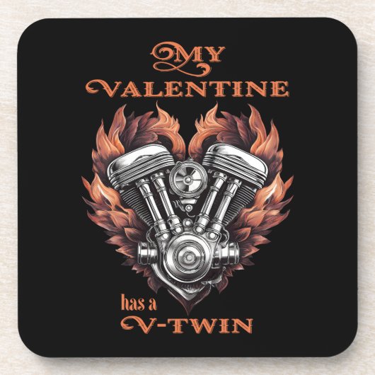 My Valentine has a V-Twin, Biker Getränkeuntersetzer (Vorderseite)