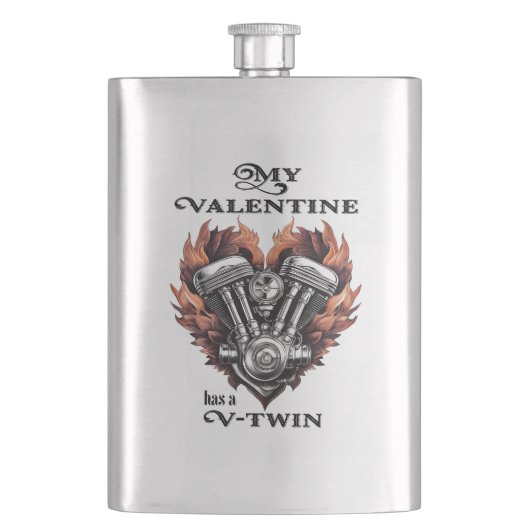 My Valentine has a V-Twin, Biker style Flachmann (Vorderseite)