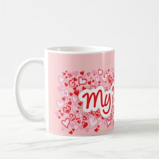 "My Valentine" Textherzen roter, rosa Tasse (Links)