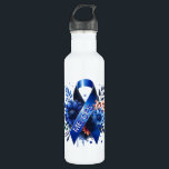 Myalgische Encephalomyelitis ME/CFS Sensibilisieru Edelstahlflasche<br><div class="desc">Blaues Sensibilisierungsband mit Blume. Bewusstsein und Unterstützung für Myalgische Enzephalomyelitis.</div>