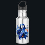 Myalgische Encephalomyelitis ME/CFS Sensibilisieru Edelstahlflasche<br><div class="desc">Blaues Sensibilisierungsband mit Blume. Bewusstsein und Unterstützung für Myalgische Enzephalomyelitis.</div>