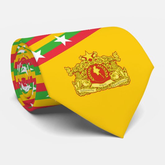 Myanma / Birmese Flag & Staat Siegel Krawatte (Gerollt)