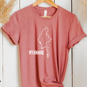 Myanmar Country Map Line Birma Border Kontur Land T-Shirt