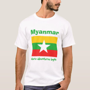 Myanmar Flag + Karte + Text-T - Shirt