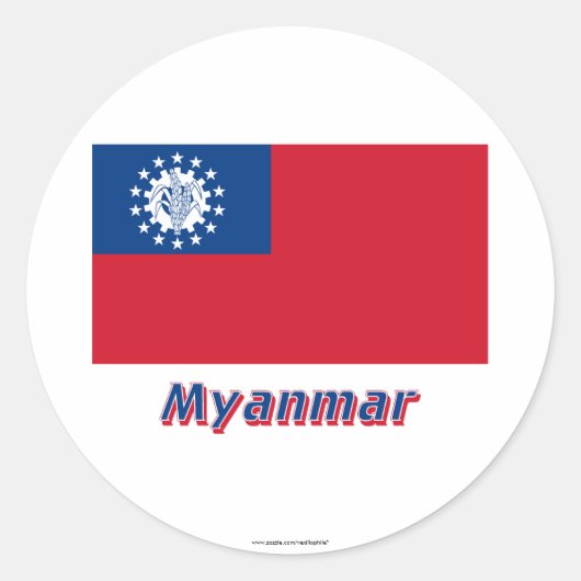 Myanmar Flagge mit Name 1974-2010 Runder Aufkleber (Vorderseite)