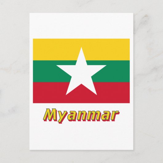 Myanmar-Flagge mit Namen Postkarte (Vorderseite)