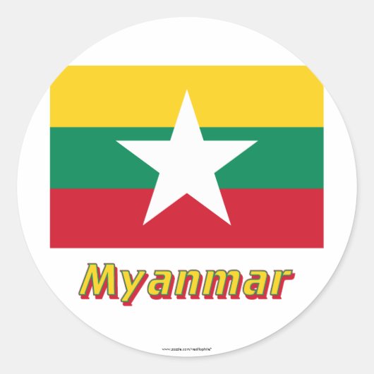 Myanmar-Flagge mit Namen Runder Aufkleber (Vorderseite)