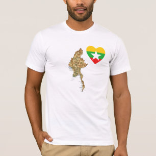 Myanmar-Flaggen-Herz und Karten-T - Shirt