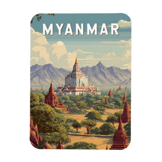 Myanmar-Illustration Reise Kunst Vintage Magnet (Vertikal)