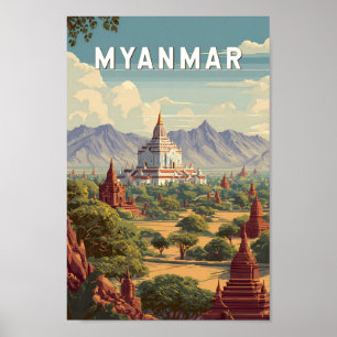 Myanmar-Illustration Reise Kunst Vintage Poster