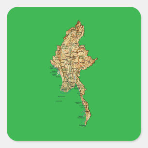 Myanmar-Karten-Aufkleber Quadratischer Aufkleber