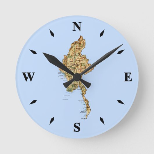 Myanmar Map Clock Runde Wanduhr (Vorderseite)