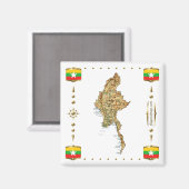 Myanmar Map + Flags Magnet (Vorderseite/Rückseite)