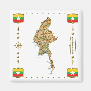 Myanmar Map + Flags Magnet