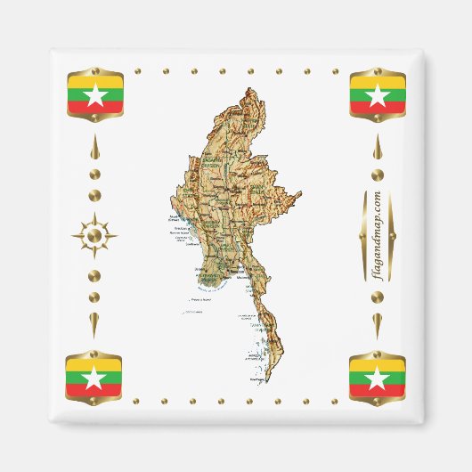 Myanmar Map + Flags Magnet (Vorne)