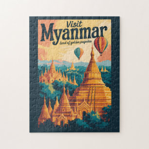 Myanmar Pagoden Illustration Reise Kunst Vintage Puzzle