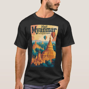 Myanmar Pagoden Illustration Reise Kunst Vintage T-Shirt