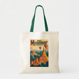Myanmar Pagoden Illustration Reise Kunst Vintage Tragetasche