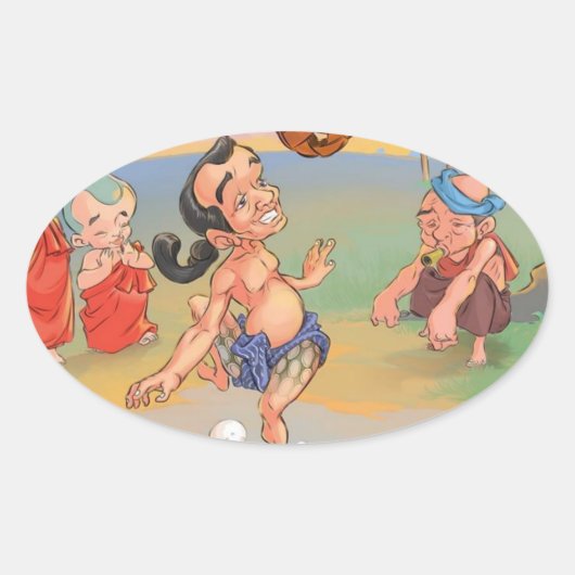 Myanmar traditionelles Chinlone Ovaler Aufkleber (Vorderseite)