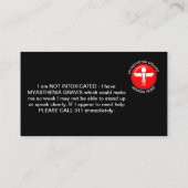 Myasthenia Gravis Medical Alert Card Visitenkarte (Rückseite)