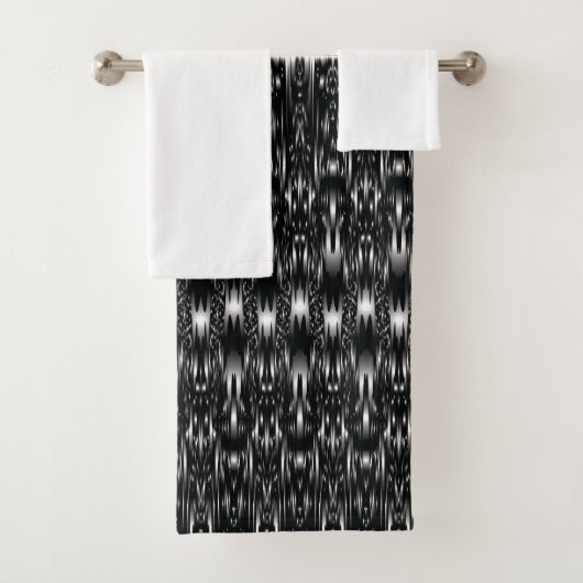 Mydeas | Abstrakter, schwarz-weißer, grauer Ikat m Badhandtuch Set (Insitu)