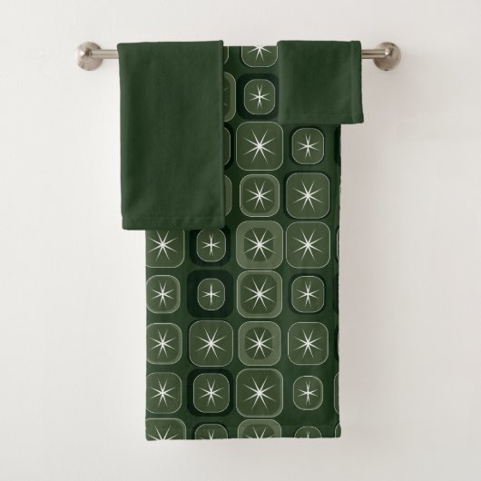 Mydeas | Dark Green Sparkle Line Retro-Quadrate Badhandtuch Set (Insitu)