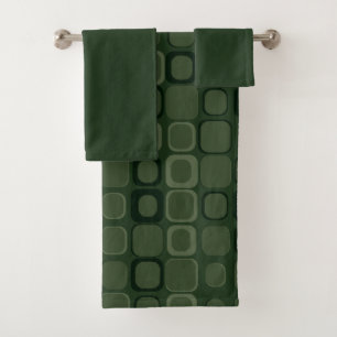 Mydeas   Dunkelgrüne, bescheidene Retro-Quadrate Badhandtuch Set