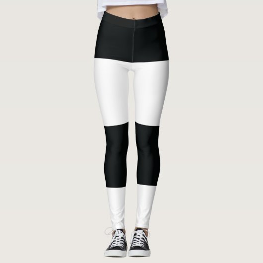 Mydeas | Schwarz-Weiß-Extra breite Streifen Leggings (Vorderseite)