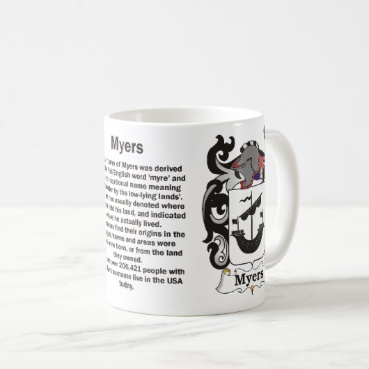 Myers-Familienwappen-Tasse Kaffeetasse (VorderseiteRechts)