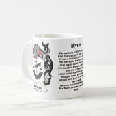Myers-Familienwappen-Tasse Kaffeetasse (Vorderseite Links)