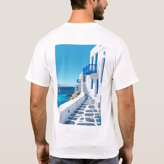 Mykonos Atemberaubend Blue Sea Poster T-Shirt (Rückseite)