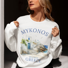 Mykonos Coastal Serenity in Watercolor Sweatshirt