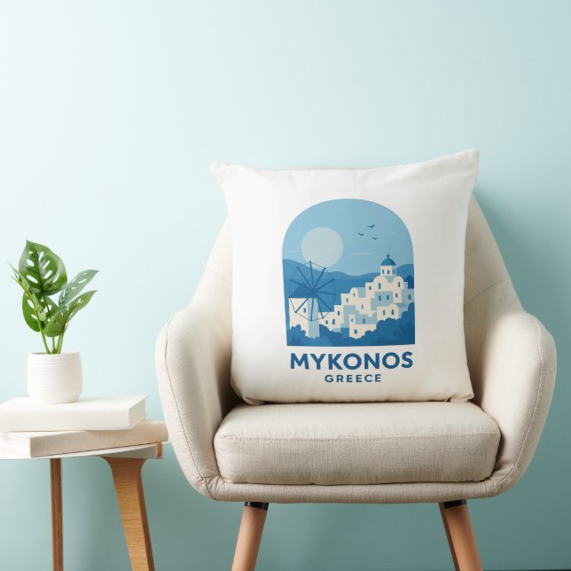 Mykonos Greece Blue Minimalist Travel Art  Kissen (Stuhl )